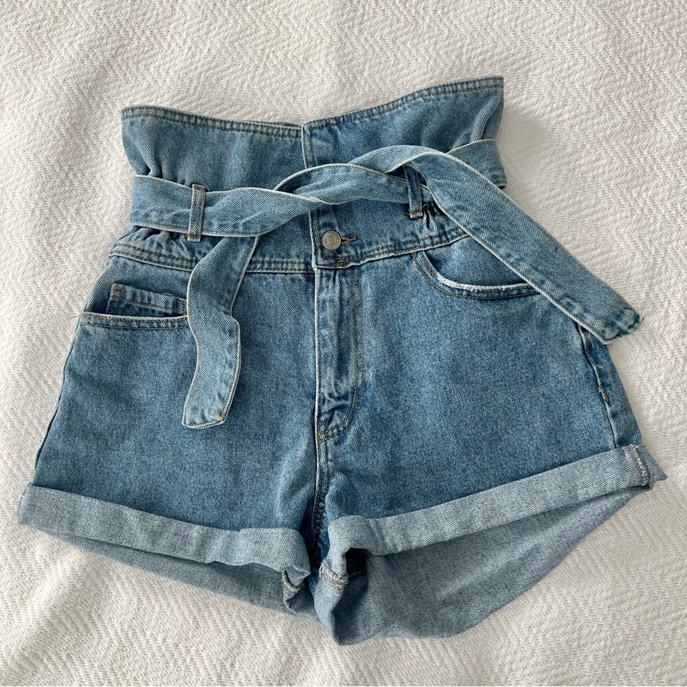 Forever 21 Paperbag Tie Waist Denim Shorts High Waisted.